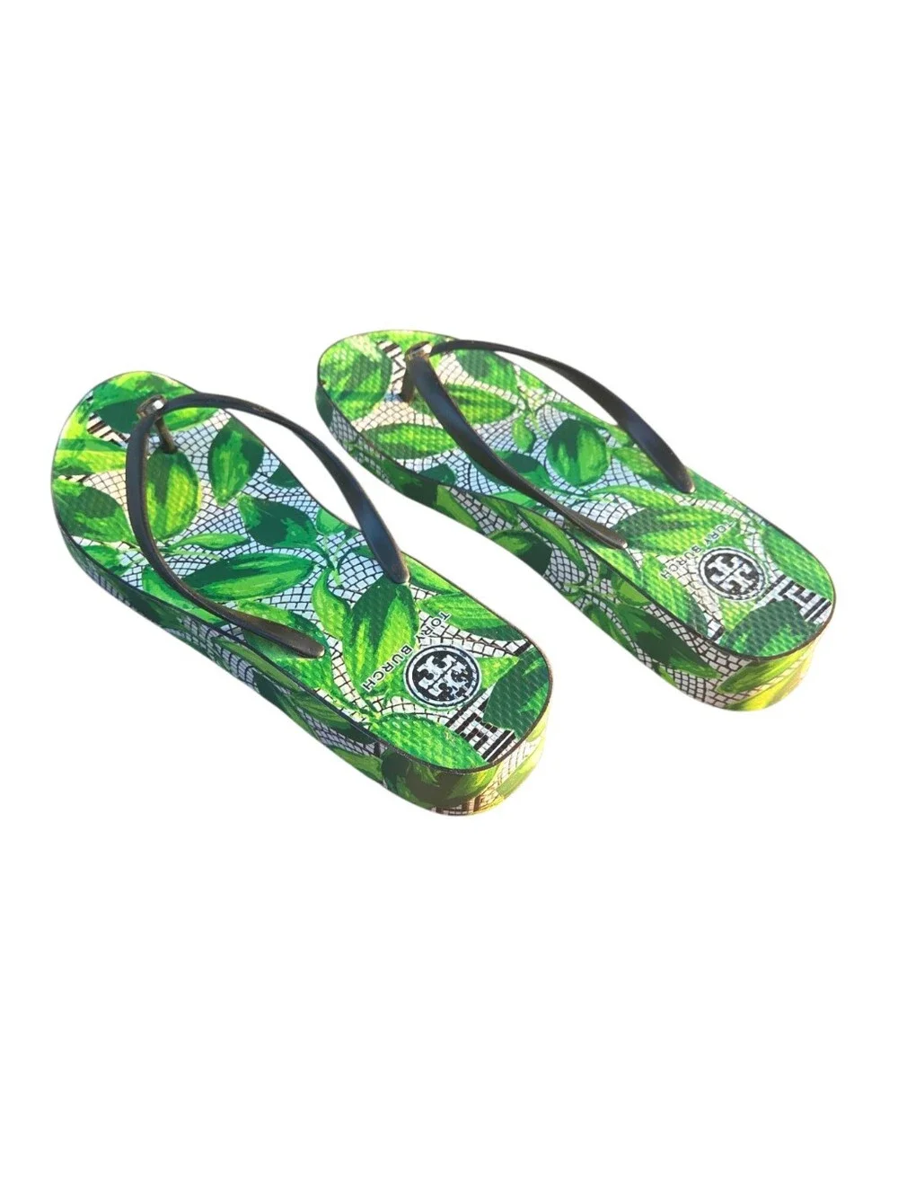 Tory Burch - Women's Green Leaf Tropical Fun Vacation Wedge Sandals